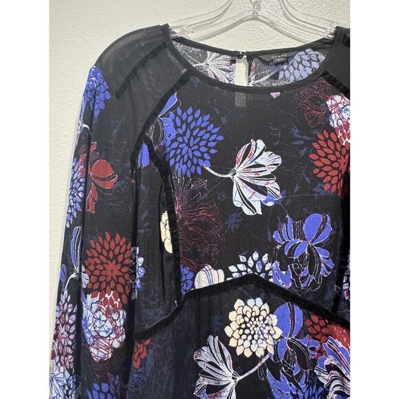 GUESS Size Medium MARINDA Floral Print Long Sleeve Blouse Sheer Boho Flare READ - Picture 4 of 12